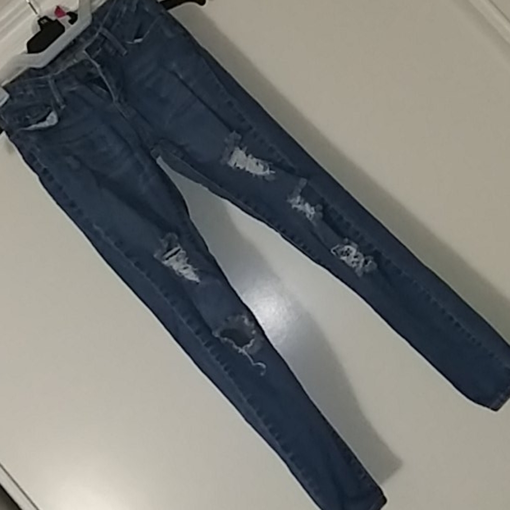 Low Rise Blue Distressed Jeans